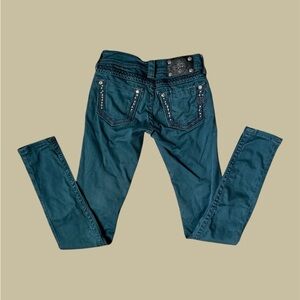 Miss Me Skinny Jeans Women’s 24 Dark Teal JS5408513 Rhinestone Embroider 26x31‎